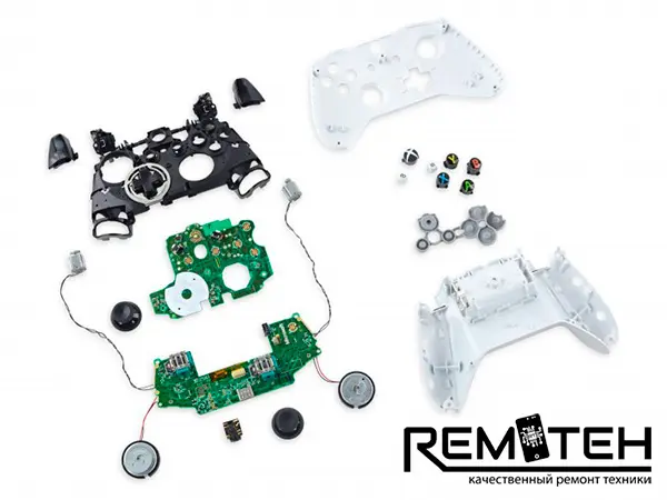 Полностью разобранный Xbox Series Controller с платами и разъёмом зарядки