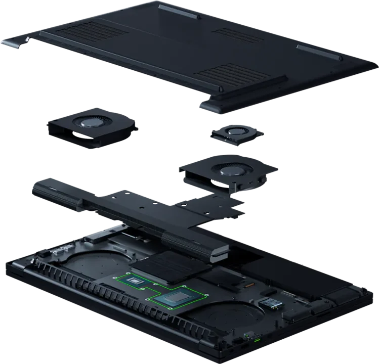 Система охлаждения Razer Blade 18 2026 с тремя вентиляторами