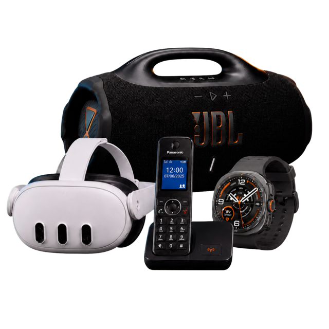 Meta Quest 3, Panasonic KX-TGJ420, Samsung Galaxy Watch Ultra2 и JBL Boombox 4